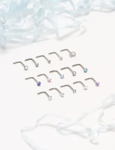 Opal Nose Rings Studs 20G 18G Surgical Steel Nose Stud Nose Piercing Jewelry Top CZ 1.5mm 2mm 2.5mm 3mm Straight L Screw Nose Ring Stud Heart Nostril Piercing Jewelry for Women Men in Saudi Arabia