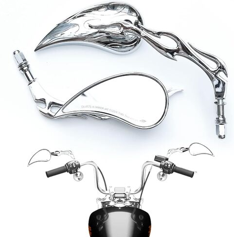 Motorcycle Side Mirrors Chrome - 8mm Handlebar Dual Sport Mirrors, Double Takes Powersports Mirrors Compatible with Honda Grom, Shadow, Suzuki, Harley Davidson, Scooter, Street Bike, Motorbike in Saudi Arabia
