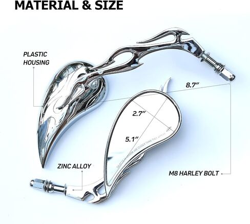 Motorcycle Side Mirrors Chrome - 8mm Handlebar Dual Sport Mirrors, Double Takes Powersports Mirrors Compatible with Honda Grom, Shadow, Suzuki, Harley Davidson, Scooter, Street Bike, Motorbike in Saudi Arabia