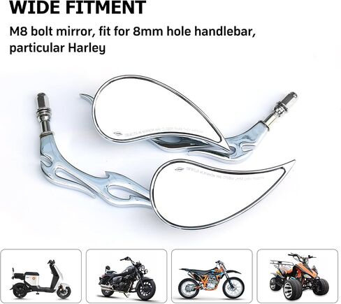 Motorcycle Side Mirrors Chrome - 8mm Handlebar Dual Sport Mirrors, Double Takes Powersports Mirrors Compatible with Honda Grom, Shadow, Suzuki, Harley Davidson, Scooter, Street Bike, Motorbike in Saudi Arabia
