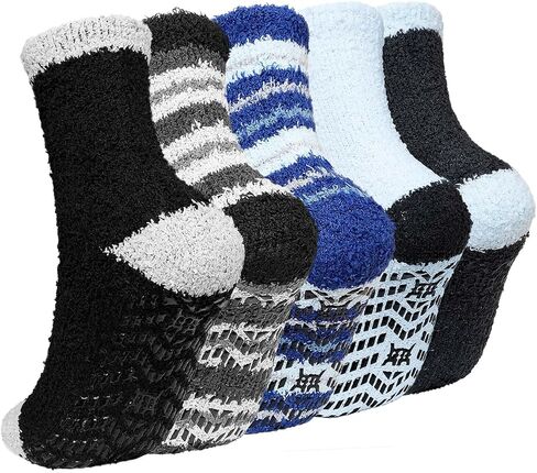 CaiDieNu Fuzzy Socks for Men with Grippers, Fluffy Slipper Socks Winter Warm Thick Home Hospital Cozy Non-slip Socks 5 Pairs in Kuwait