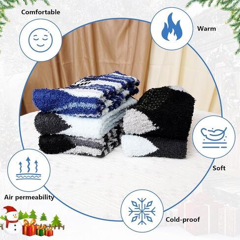 CaiDieNu Fuzzy Socks for Men with Grippers, Fluffy Slipper Socks Winter Warm Thick Home Hospital Cozy Non-slip Socks 5 Pairs in Kuwait