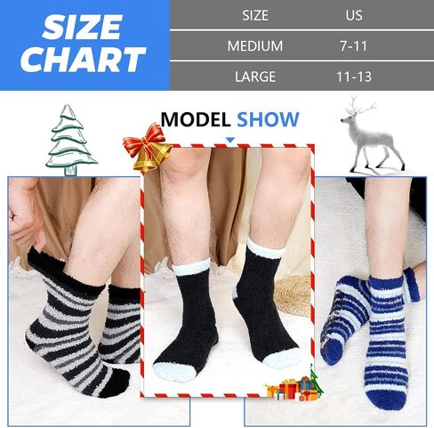 CaiDieNu Fuzzy Socks for Men with Grippers, Fluffy Slipper Socks Winter Warm Thick Home Hospital Cozy Non-slip Socks 5 Pairs in Kuwait