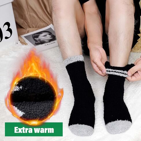 CaiDieNu Fuzzy Socks for Men with Grippers, Fluffy Slipper Socks Winter Warm Thick Home Hospital Cozy Non-slip Socks 5 Pairs in Kuwait