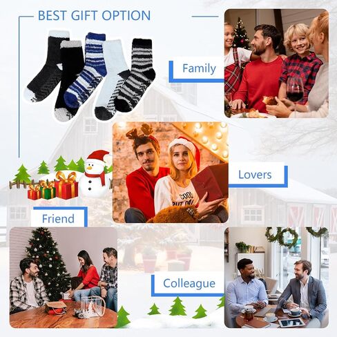 CaiDieNu Fuzzy Socks for Men with Grippers, Fluffy Slipper Socks Winter Warm Thick Home Hospital Cozy Non-slip Socks 5 Pairs in Kuwait