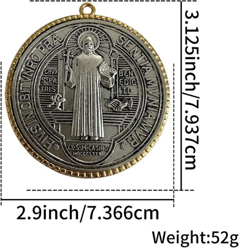 Bovemee ​​2 قطعة ST BENEDICT CROSS MEDAL 3 بوصة لمسة نهائية من النحاس العتيق للجدار أو المكتب/ميدالا دي سان بينيتو (ذهبي وفضي) in Kuwait