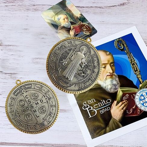 Bovemee ​​2 قطعة ST BENEDICT CROSS MEDAL 3 بوصة لمسة نهائية من النحاس العتيق للجدار أو المكتب/ميدالا دي سان بينيتو (ذهبي وفضي) in Kuwait