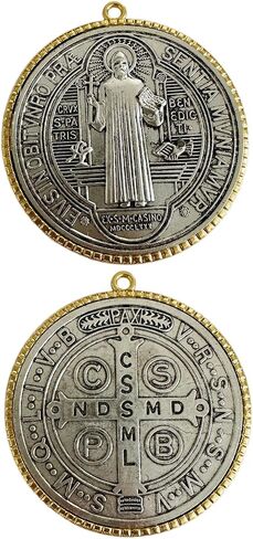Bovemee ​​2 قطعة ST BENEDICT CROSS MEDAL 3 بوصة لمسة نهائية من النحاس العتيق للجدار أو المكتب/ميدالا دي سان بينيتو (ذهبي وفضي) in Kuwait