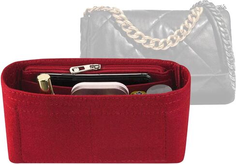 Purse Organizer Insert for 19 Flap Small Bag Large bag Organizer with Side Zipper Pocket Claret 1016 27 * 8 * 15cm in Kuwait