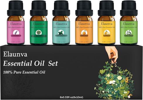Essential Oils Set,100% Pure Natural,6 Scents,10ml Each,for Aromatherapy/Fragrance/Gift,Aroma Therapy Oil(Tea Tree,Eucalyptus,Lavender,Orange,Peppermint,Lemon),0.33Fl Oz*6-Pack of Basic Set in Saudi Arabia