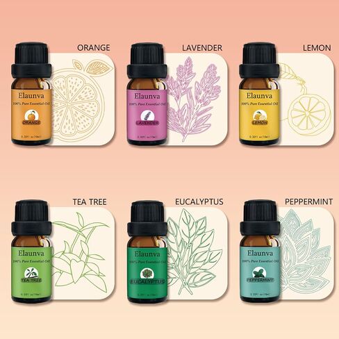 Essential Oils Set,100% Pure Natural,6 Scents,10ml Each,for Aromatherapy/Fragrance/Gift,Aroma Therapy Oil(Tea Tree,Eucalyptus,Lavender,Orange,Peppermint,Lemon),0.33Fl Oz*6-Pack of Basic Set in Saudi Arabia