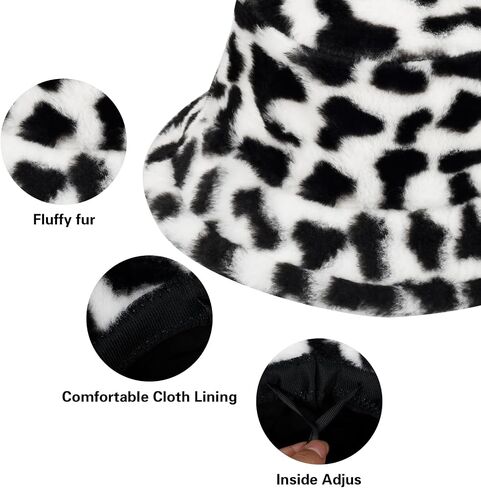 Winter Faux Fur Bucket Hat, Fluffy Fuzzy Warm Hats, Plush Fisherman Cap, Furry Puffy Hats for Women in Kuwait