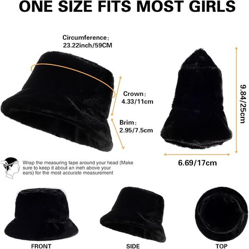 Winter Faux Fur Bucket Hat, Fluffy Fuzzy Warm Hats, Plush Fisherman Cap, Furry Puffy Hats for Women in Kuwait
