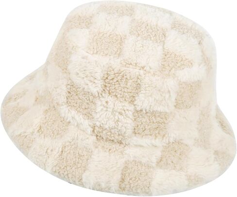 Winter Faux Fur Bucket Hat, Fluffy Fuzzy Warm Hats, Plush Fisherman Cap, Furry Puffy Hats for Women in Kuwait