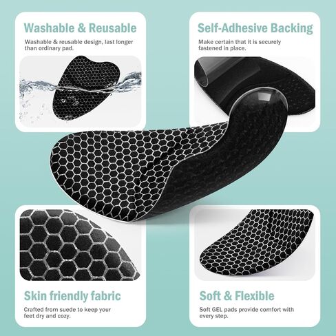 Metatarsal Pads Women, Shoe Inserts for Women, Ball of Foot Cushions for Women Anti-Slip, Heel Pads for Shoes, High Heel Comfort Pads, Reusable | 1 Pair (Black) in Saudi Arabia