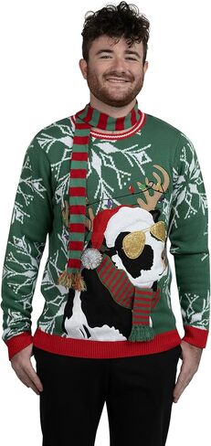 Men's Christmas Time Cow Crew Neck, Long Sleeve Ugly Christmas Sweater in Saudi Arabia
