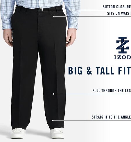 IZOD Men's Big and Tall Performance Stretch Flat Front Pant in Saudi Arabia