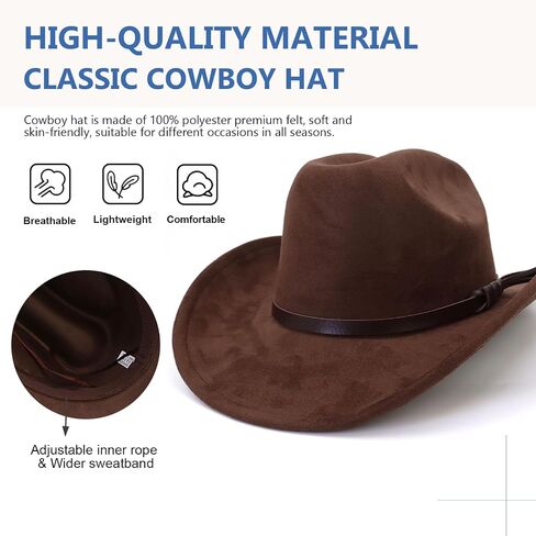 Cowboy Hat for Women Men Felt Wide Brim Classic Roll Up Fedora Hat with Buckle Belt for Cowboys and Cowgirls in Saudi Arabia