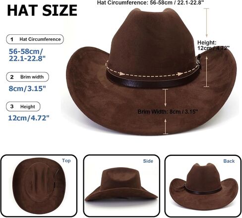 Cowboy Hat for Women Men Felt Wide Brim Classic Roll Up Fedora Hat with Buckle Belt for Cowboys and Cowgirls in Saudi Arabia