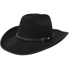 Cowboy Hat for Women Men,Western Cowgirl Hat with Wide Brim,Roll Up Fedora Hat with Buckle Belt