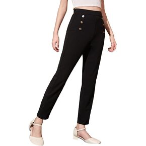 Milumia Girl's Casual Button Front Elastic High Waisted Straight Leg Cropped Pants