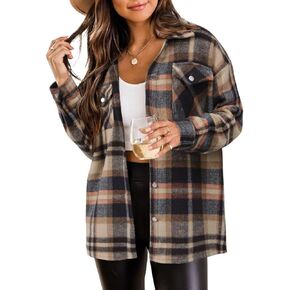ZOLUCKY Womens Shackets Jacket Plus Size Long Sleeve Button Down Shirts Blouses Tops