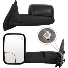 Roadstar Towing Mirrors Replacement for 02-08 Ram 1500 03-09 Ram 2500 3500 Pickup Truck Power Heated Tow Extend Flip Up Power Heated Folding Side View Black Mirror Pair Set