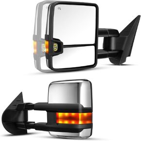 KAX Towing Mirrors Compatible with 2014-2018 Silverado Sierra 1500, 2015-2019 Silverado Sierra 2500 HD 3500 HD, Power Heated with Signal LED Light Manual Controlling Telescoping Folding