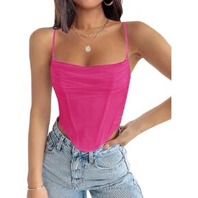 ZESICA Women's Summer Corset Tops Sexy Spaghetti Straps Mesh Bustier Top Cute Camisole Tank Tops