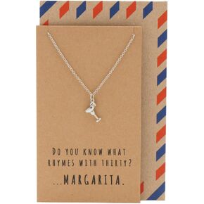 quan jewelry Happy 30th Margarita Glass Necklace, Handmade Party-Themed Senorita Pendant with Birthday Card, Funny Quote Unique Gifts, Silver Tone