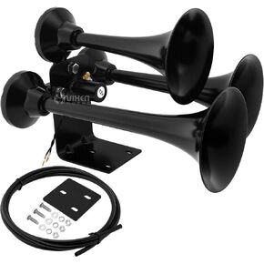 Vixen Horns Train Horn for Truck/Car. 3 Air Horn Black Heavy Duty Trumpets. Super Loud dB. Fits 12v Vehicles Like Semi/Pickup/Jeep/RV/SUV VXH3318B