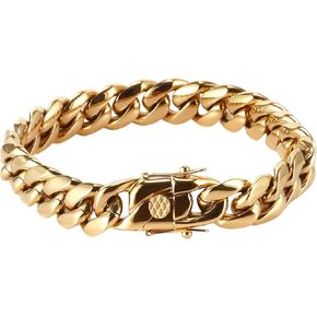 18k Gold Bracelet Cuban Chain Hip-Hop Miami Pure Cuban Chain Men'S Bracelet 12mm Diamond Buckle Women'S Gift