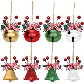 MrMrKura Christmas Bells Christmas Tree Decorations Indoor Outdoor, Set of 8 Handmade Christmas Ornaments Ball Hanging Gifts for Home/Holiday Party