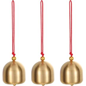 PATIKIL Small Bulk Hanging Bell, 3 Pcs Chinese Feng Shui Bell Good Luck Wind Chime for Door Window Home Garden Decor Wealth and Safe Pendant, Golden-Red