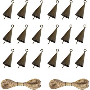 DIY Bell Kit for Christmas Decoration，18pcs Vintage Cone Bell Decor Dark Bronze Bell Ornament for Christmas Tree Wreath Garland Door Carft Project Party 13ft Jute Rope