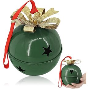 Christmas Large Jingle Bells, 8 inch Jumbo Christmas Decorative Bells for Tree Mantel Indoor Outdoor Metal (Green)