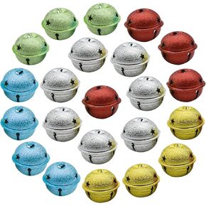 40Pcs 37mm/1.45inch Decorative Craft Bell Colorful Frosted Jingle Bell Bulk Shiny Metal Bell with Star Cutouts for Party Holiday Sleigh House DIY Hanging Ornament