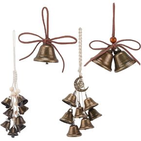 PH PandaHall Set of 4 Christmas Bells, Decorative Wind Chime Door Hanging Bells with Rope Rustic Antique Bells Ornaments Handmade Witch Bells for Door Knob Christmas Tree Garland Home Office