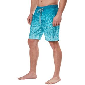 Kirkland Signature Men's Elastic Waistband Mesh Lined Swim Short Trunk (Teal Ocean Waves, X-Large)
