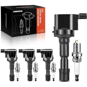 A-Premium Set of 4 Ignition Coil Pack and Iridium Spark Plugs Compatible with Honda Fit 2009-2014, CR-Z 2011-2016, City 2010-2016, 1.5L ELECTRIC