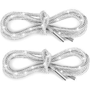 2Pcs Shoe Strings For Sneakers, Crystal Bling Bling Shiny Round Shoe Laces for Sneakers, Drawstring Cords Hoodie String Replacement for Sweatpants Shorts Crystal Hoodies