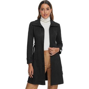 Allegra K Faux Suede Coat for Women's Belted Long Zipper Jacket