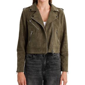 Xintianji Women's Faux Suede Moto Jackets Casual Cropped Zippered Motorcycle Coat for Fall Winter
