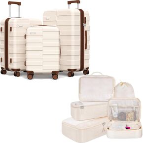 Luggage Sets 3 Piece Polycarbonate Ultra Durable and Travel Packing Organizers Lightweight Practical Travel Set, Elegant White