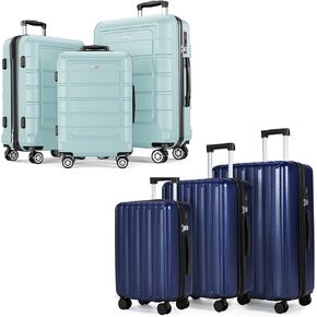 SHOWKOO Luggage Sets 100% PC & PC+ABS Expandable Suitcase Sets Double Spinner Wheels TSA Lock 3pcs+3pcs Mint Green & Blue