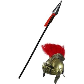 Nicky Bigs Novelties Medieval Knight Spear Prop And Roman Helmet with Faux Feathers Legion Centurion Gladiator Costume Warrior Accessories