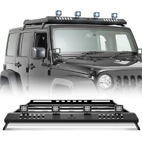 Roof Rack Cargo Basket with 4 PCS LED Light Bar Compatible with 2007-2024 Jeep Wrangler JK JL Unlimited & Gladiator JT 4 Doors Hardtop Model, JKU JLU Luggage Storage Carrier Rooftop Racks