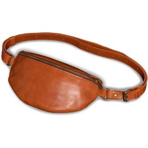 HIDES Nexus Leather Belt Bag, Handcrafted Travel Companion with Premium Full-Grain Leather Spacious Compartments Discreet Back Zip Pocket Adjustable Leather Strap Water-Resistant (Hazelnut)