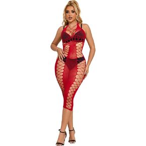 ohyeahlady Fishnet Bodystocking for Women Hollow Out Sleeveless Babydoll Sexy Lingerie Soft One Piece Jumpsuit Plus Size