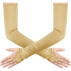 Long Fingerless Opera Tea Party Gloves for Women 1920s Stretchy Satin Wedding Bridal Costume Gloves